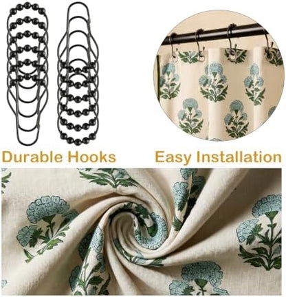 Boomkin Block Print Scalloped Shower Curtain Set with 12 Hooks