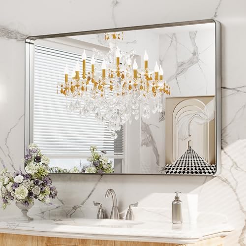 LOAAO 48X32 Inch Brushed Nickel Bathroom Mirror