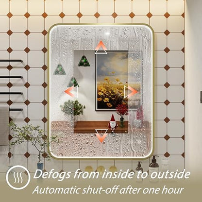 36"x30" Gold LED Bathroom Mirror with Lights,3000K/4500K/6000K