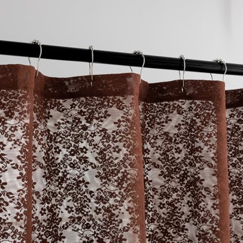 Chocolate Brown Shower Curtain, 72x84, Vintage Lace with Attached Valance