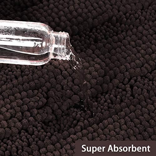 Turquoize Bathroom Runner Rug Extra Long Chenille Area Rug Non-Slip Brown Bath Room Rug Shag Shower Mat Bathroom Rugs Kitchen Rugs Washable Bath Mats for Kitchen 59 x 20 inches, Brown