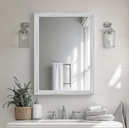 White Wood Effect Framed Wall Mirror, 20x30 Rectangle Mirror