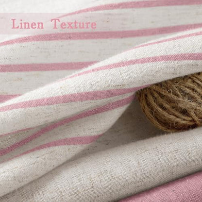 Pink Boho Linen Striped Shower Curtain with Tassel 72" W X 72" L