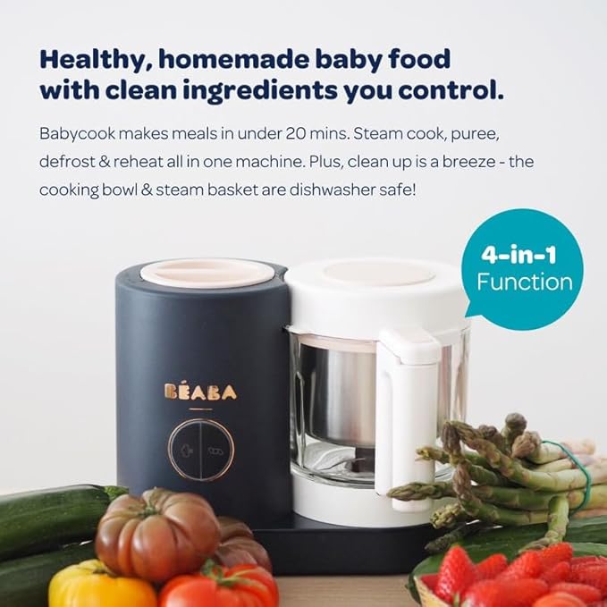 BEABA Babycook NEO Baby Food Maker, Borosilicate Glass & Stainless Steel, 42 oz. Capacity for Multi-Stage Use, Inventor & Global Leader of Baby Food Processors, Trusted for over 35 years, Midnight