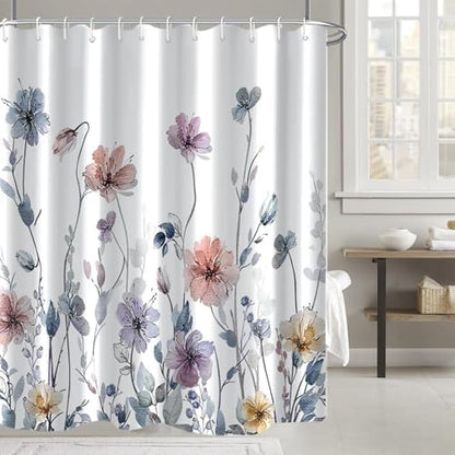 AWERT Wildflower Shower Curtain for Bathroom Watercolor Floral Shower Curtain with Hooks Waterproof Flower Printing Fabric Bathroom Decor 72x78 Inch