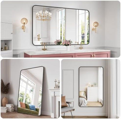 Koonmi Bathroom Mirror for Wall, 36"x60" Black Bathroom Mirror for Over Sink, Shatterproof Tempered Glass Vanity Mirror with Anti-Rust Aluminum Alloy Frame, Hang Horizontally or Vertically, Black