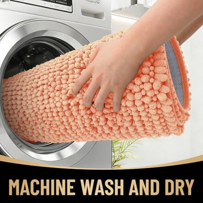 OLANLY Thick Chenille Bathroom Rugs 36x24, Soft Absorbent Bath Mat, Peach