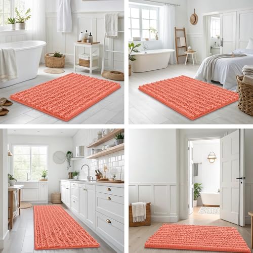 Smiry Bathroom Rugs 47X24, Extra Soft Rubber Backing Chenille Bath Mats