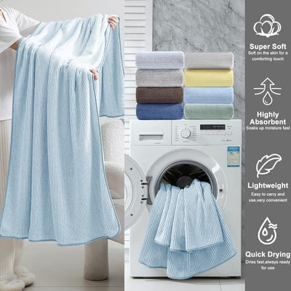 4 Piece Bath Towel Set 35"x70"Oversized Bath Towel for Bathroom Ultra Soft Fluffy Extra Large Bath Sheet Luxury Premium Bathroom Towel Highly Absorbent Quick Dry Shower Towel for Hotel Spa,Blue White