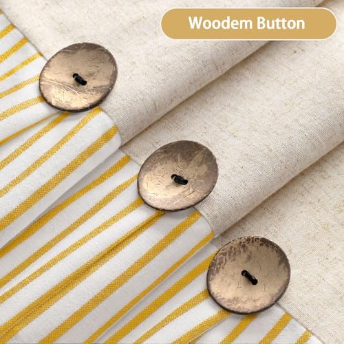 Farmhouse Shower Curtain Linen Button Yellow Stripe 72" W x 72" L