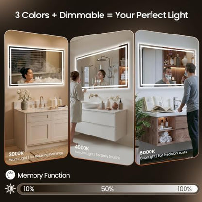 48"x40" LED Bathroom Mirror with Anti-Fog, Backlit & Front Lights, Memory