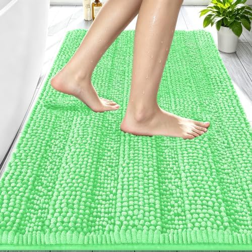 Smiry Thick Small Chenille Bathroom Rugs 24x16, Soft Bath Mat, Mint Green