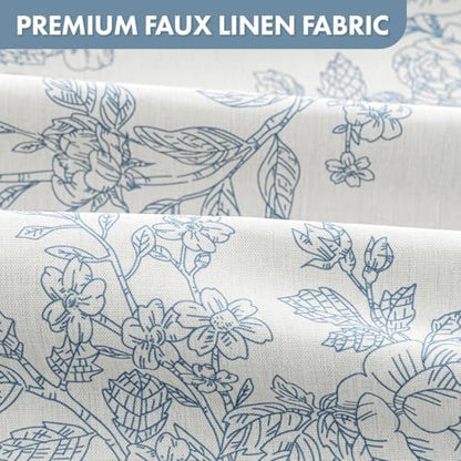 Linen Textured Fabric Blue Floral Shower Curtain W72*L72 Inches