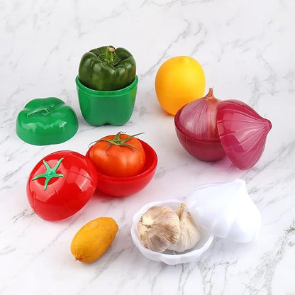 LUWOO 5Pcs Fruit and Vegetable Savers, Stays Fresh Longer for Onion Tomato Green Pepper Garlic Lemon Food Container Box, Reusable Storage Holder for Fridge Refrigerator