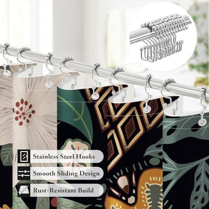 3 in 1 Boho Floral Shower Curtain Set with PEVA Liner & 12 Hooks, 72 x 84