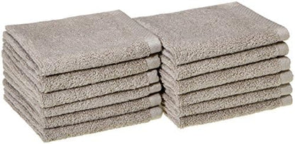 Amazon Basics 100% Cotton Washcloths, Quick-Dry, 12" x 12", Platinum, 12-Pack