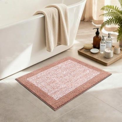 Bathroom Rugs 24x17 Non Slip Washable, Soft Absorbent Bath Mat Pink