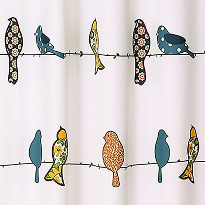 Lush Decor Rowley Birds Shower Curtain, 72” W x 72” L, Multi - Colorful Floral Bird Pattern - Whimsical & Playful Bird Shower Curtain - Farmhouse, Coastal, & Boho Bathroom Decor