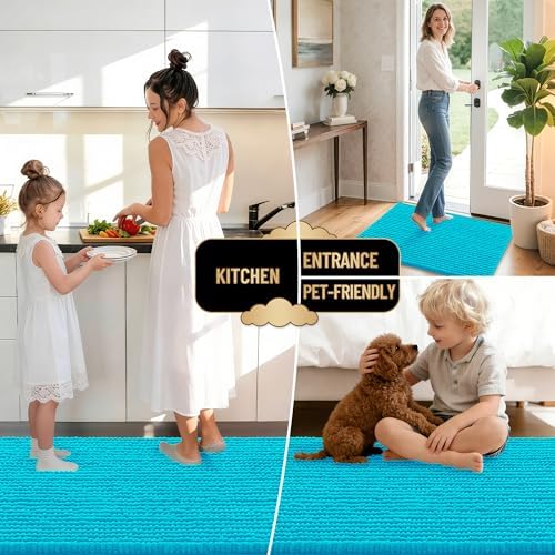 OLANLY Thick Chenille Small Bathroom Rugs Mats 24x16, Aqua Sky