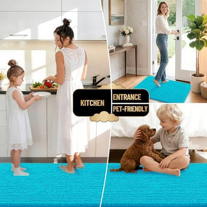OLANLY Thick Chenille Small Bathroom Rugs Mats 24x16, Aqua Sky