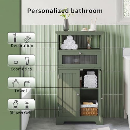 ChooChoo Bathroom Cabinet with Flip Glass Drawer,Freestanding