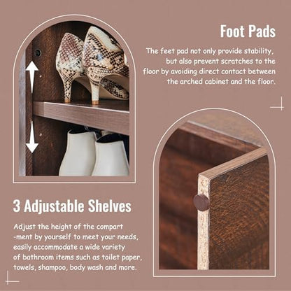 IFBUY 67" Tall Arched Bathroom Storage Cabinet, 8-Tier Modern Farmhouse Storage Cabinet with Adjustable Shelves, Wood Freestanding Cabinet for Bathroom, Living Room, Entryway, Hallway (Brown)