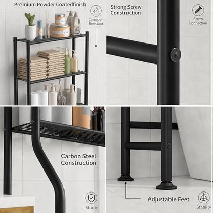 GloTika 3-Tier Over Toilet Storage, Anti-Tilt, 64" H, Black