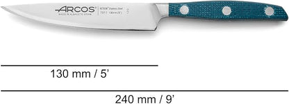 Arcos Forged Vegetable Knife Stainless Steel 5 Inch. Ergonomic Polyoxymethylene POM Handle & Special Silk Silver Blade 130 mm. Series Manhattan. Black Color.
