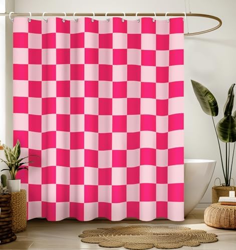 Bathroom Shower Curtain Cute Cortinas para Baño 72 x 72, Pink Plaid