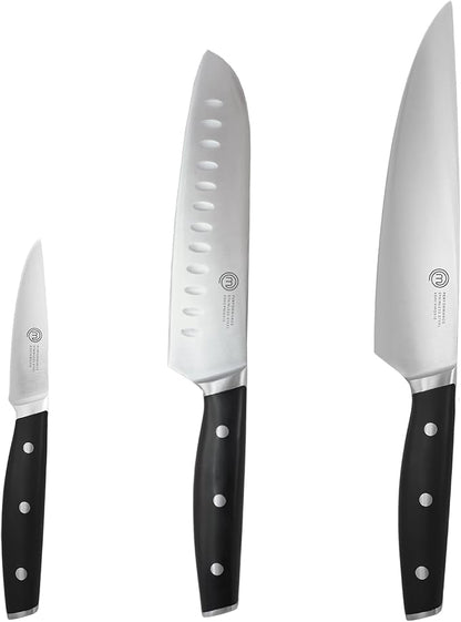 MasterChef Chef Knife Set of 3 Professional Quality Kitchen Knives (Chef, Santoku & Paring) for Precision Home Cooking, High Carbon Stainless Steel Blades & Triple Riveted Handles