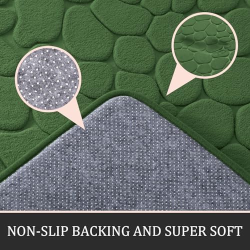 YIHOUSE Bathroom Rugs Mat Set, Memory Foam Bath Mat 5 Piece Green