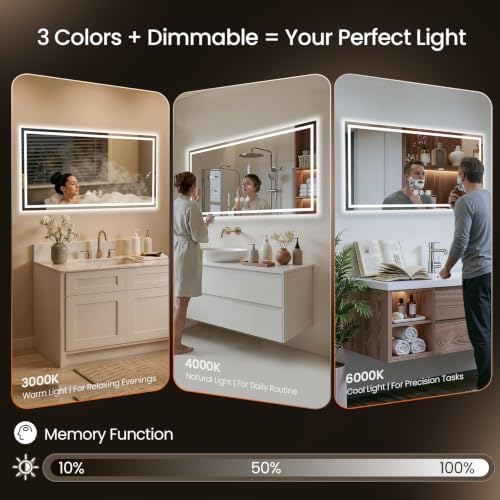 48"x24" LED Bathroom Mirror with Anti-Fog, Backlit & Front Lights, Memory