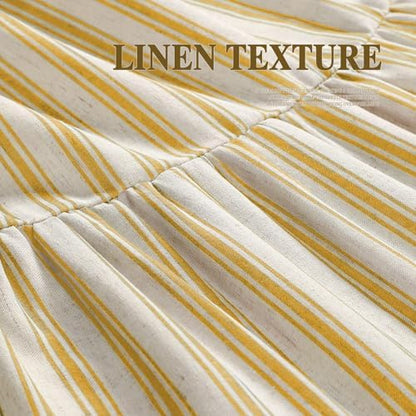 Farmhouse Shower Curtain Ruffle Linen Cream-Yellow Stripe 72"W x 84"L