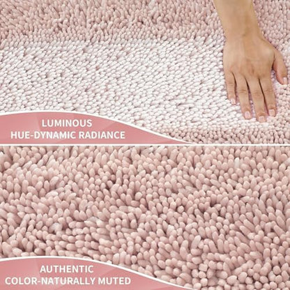 Yimobra Chenille Bathroom Rugs Non Slip, Extra Thick Soft Absorbent Bath Rug 31.5x20 Inch, Machine Washable Quick Dry Bath Mat for Bathroom Floor, Tub and Shower, Home Decor Accessories, Pink