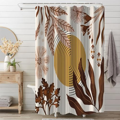 Boho Brown Shower Curtain for Bathroom 72x96 Inch