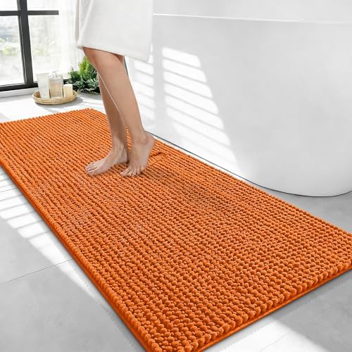 OLANLY Thick Chenille Bathroom Runner Rugs 44x24, Absorbent Bath Mat, Clay