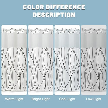LXBNI Black White No Hook Shower Curtain with Liner, 71 x 80 Inch