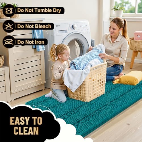 OLANLY Thick Bathroom Runner Rugs 44x24, Soft Chenille Bath Rugs, Deep Lake