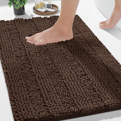 Yimobra Bathroom Rug Mat 36 x 24, Non Slip and Super Absorbent Bath Mat,Machine Washable Quick Dry,Ultra Plush Chenille Shower Rugs for Bathroom Floor Sink Tub and Shower Outside,Brown