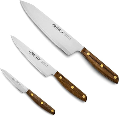 Arcos Nordika Series 3-Piece Professional Knife Set - High Precision Nitrum Stainless Steel Blades, FSC-Certified. 100% Natural Ovengkol Wood Handles