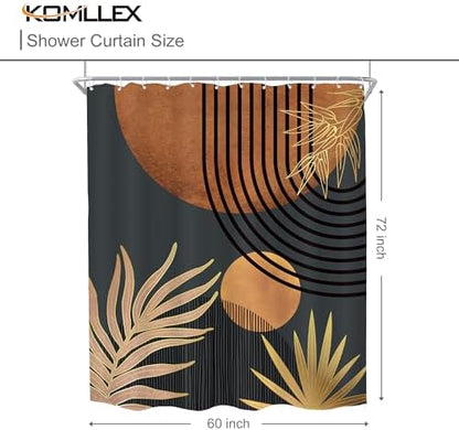 Mid Century Brown Black Boho Abstract Modern Bathroom Shower Curtain Set