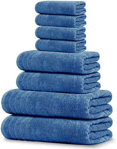 Tens Towels 8 Piece Towel Set, 2 XL Bath, 2 Hand, 4 Washcloth, Blue