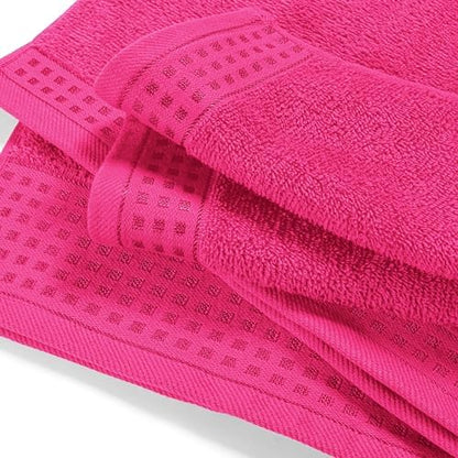 GLAMBURG Ultra Soft 3 Pack Cotton Towel Set, Contains a Bath Towel 28x55 inch, a Hand Towel 16x24 inch & a Wash Coth 12x12 inch, Ideal Everyday use, Compact & Lightweight - Hot Pink