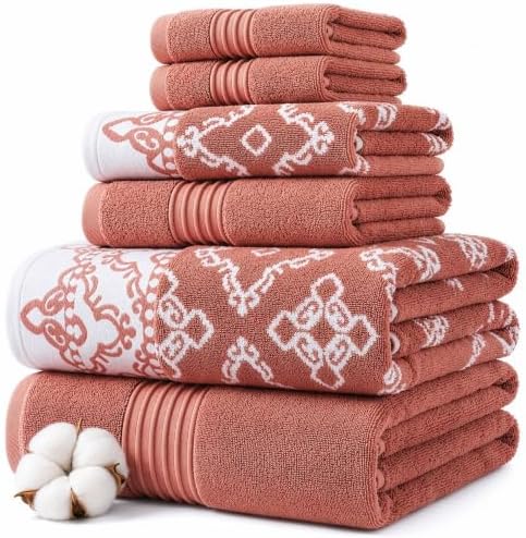 Modern Threads Charlize 6-Piece 100% Cotton Towel Set – Reversible Yarn Dyed Jacquard & Solid – Includes 2 Bath Towels, 2 Hand Towels, 2 Washcloths – Absorbent, Quick Dry, Soft & Durable – Clay