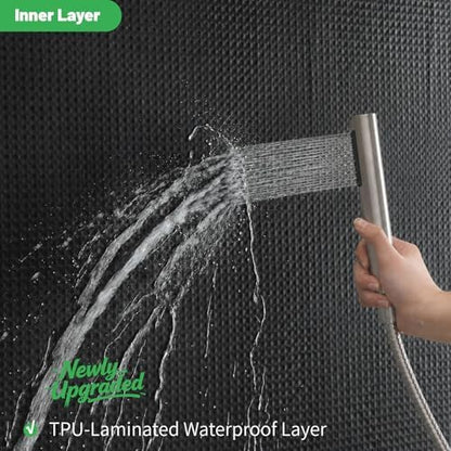 No Hook Waffle Shower Curtain, No Liner Needed Separate, 71x77 Inch, Black