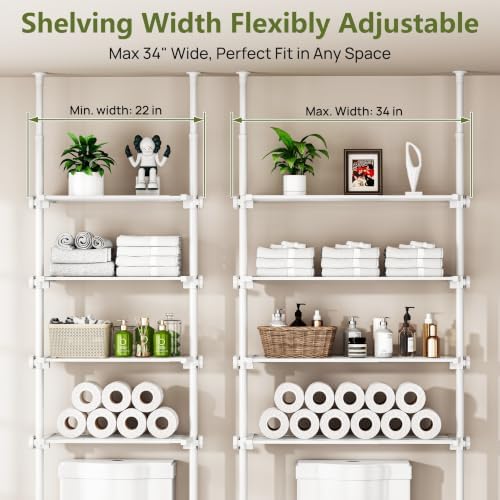 ALLZONE Tension Mount Over The Toilet Storage Shelf, No-Drill, Slim Design