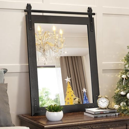 Farmhouse Mirror 28x36 Inch, Black Wood Bathroom Mirror Vanity, Wood Framed Rectangular Wall Rustic Mirrors for Entryway, Living Room, Bedroom