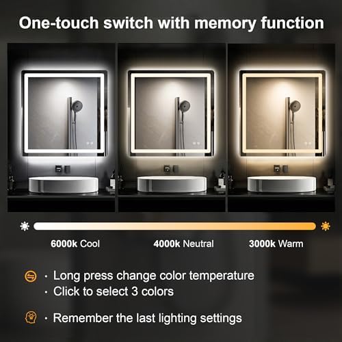 TRAHOME LED Bathroom Vanity Mirror with Lights, 30"x30" Lighted Wall Mirror