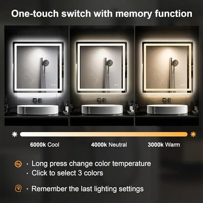 TRAHOME LED Bathroom Vanity Mirror with Lights, 30"x30" Lighted Wall Mirror