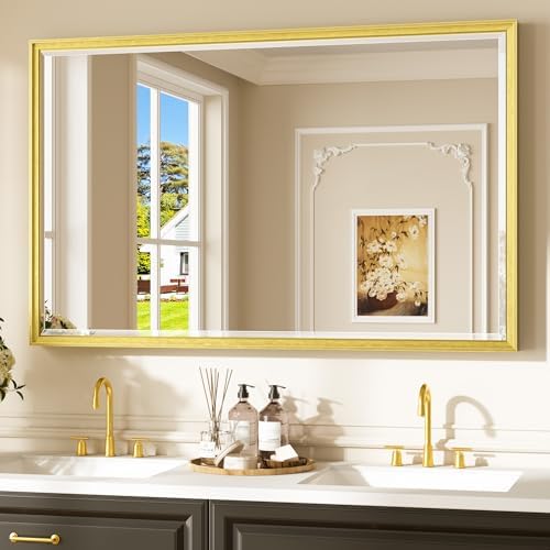 Keonjinn 48" x 30" Gold Bathroom Mirrors, HD Tempered Glass, Aluminum Alloy